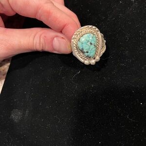 Silver tone and turquoise ring size 14